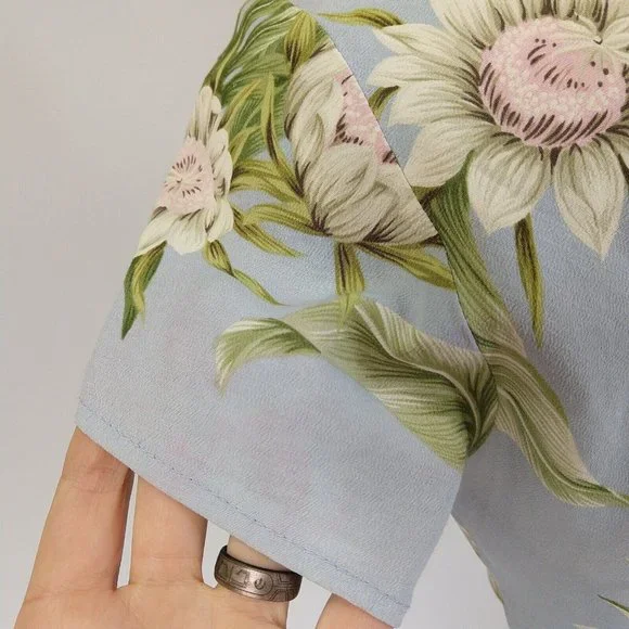 Vintage Kaua'iana Hawaiian Midi Dress Size M Petite Blue Floral Tropical *FLAWS - Picture 11 of 14